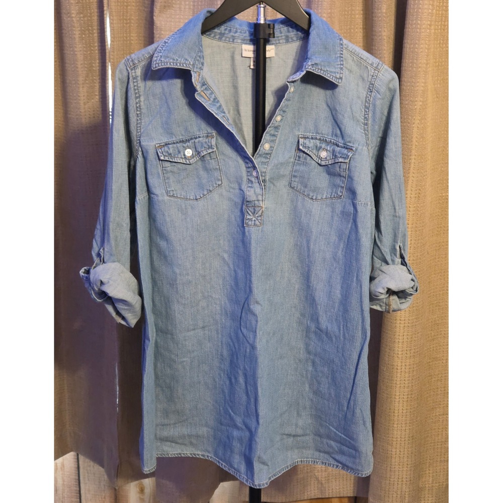 Liz Lange Maternity Denim Shirt Quarter Button Roll Up Sleeves Womens‎ Size M